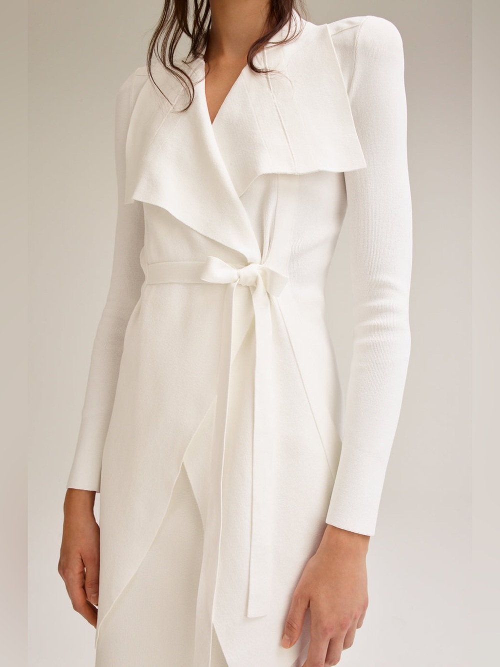 Scanlan Theodore Crepe Knit Drape Front Jacket White M Minimalist Career